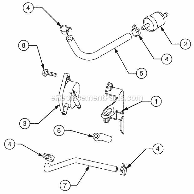 Fuel Pump/Filter Diagram and Parts List for 1529 13A-261H100 Cub Cadet Lawn Tractor